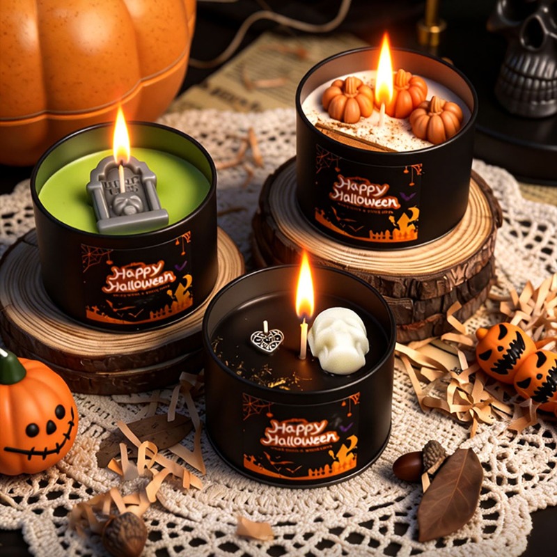 Black Tin Candle - Herbstliche Halloween-Dekoration für Party-Tischdekorationen Schwarze Blechdose