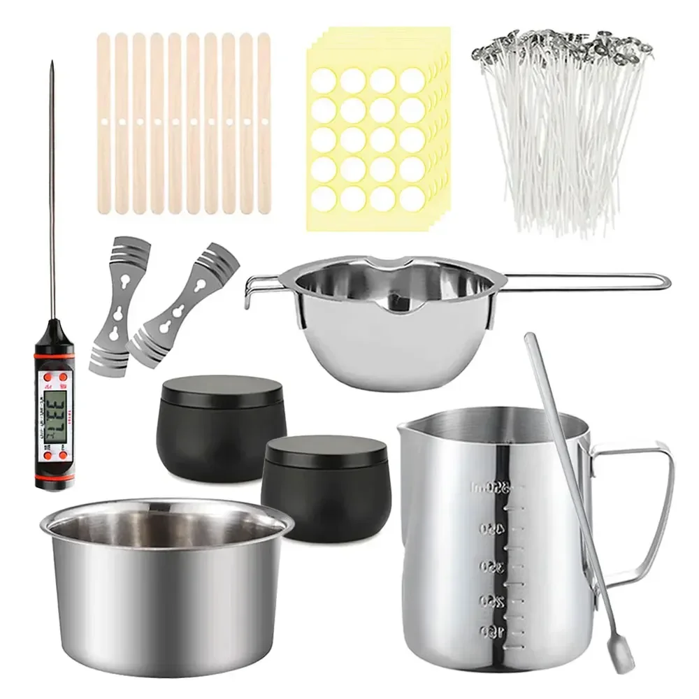 Candle Supplies Bulk - 219-teiliges Duftkerzenherstellungsset, Kerzenständer, Dochte, Halter, Rührlöffel