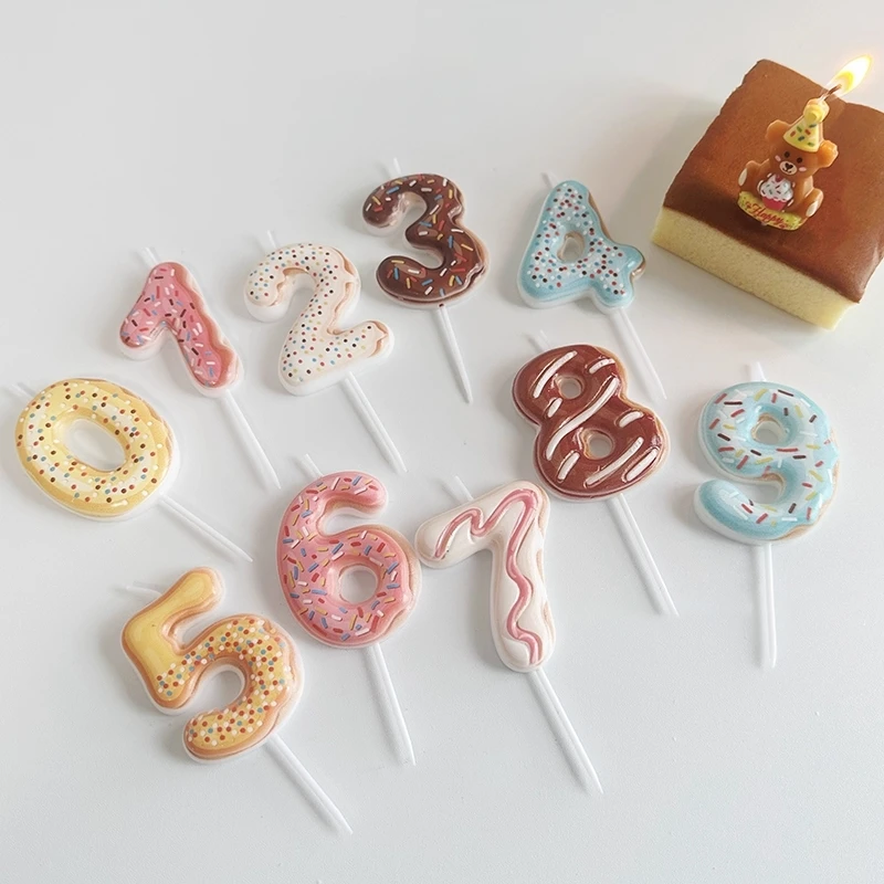 Zebra Candle Supplies - Süße Donut-Zahlenkerze, 0–9 Zahlen, Geburtstagskerzen, Dessert,