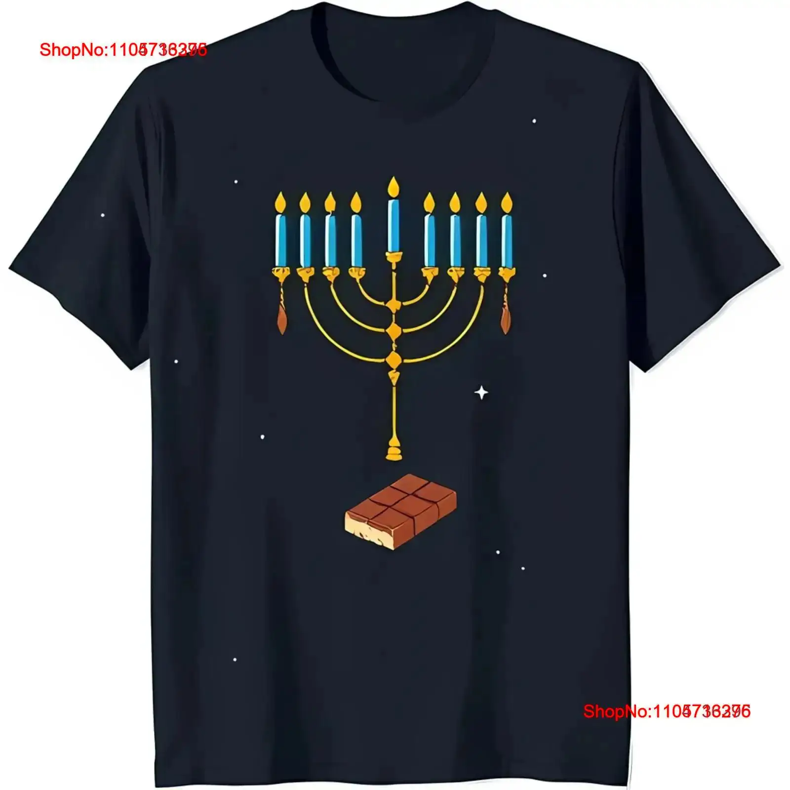 Black Tin Candle - Festliches schwarzes T-Shirt mit goldener Menora,