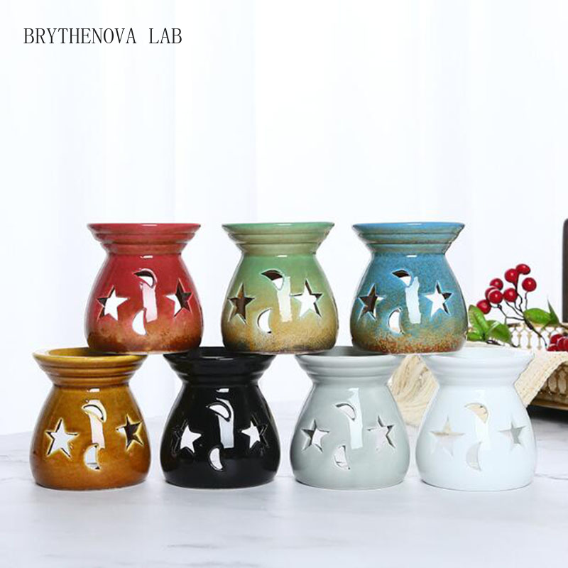 Candle Supplies Essential Oils - Keramik-Duftlampe mit Hohlem Stern-Mond-Design, Aromabrenner für