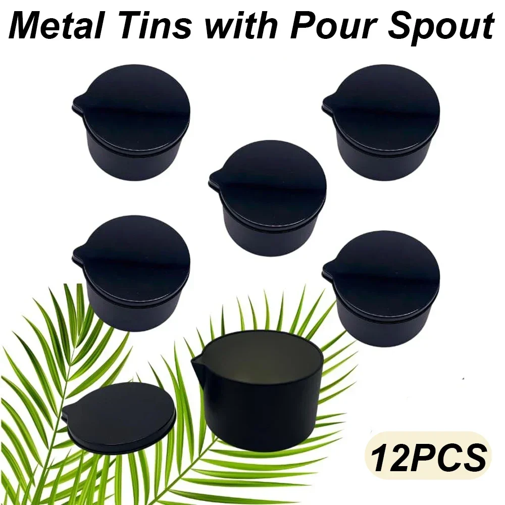 Black Tin Candle - 12 Stück silber-schwarze Metalldosen mit Ausgießer,
