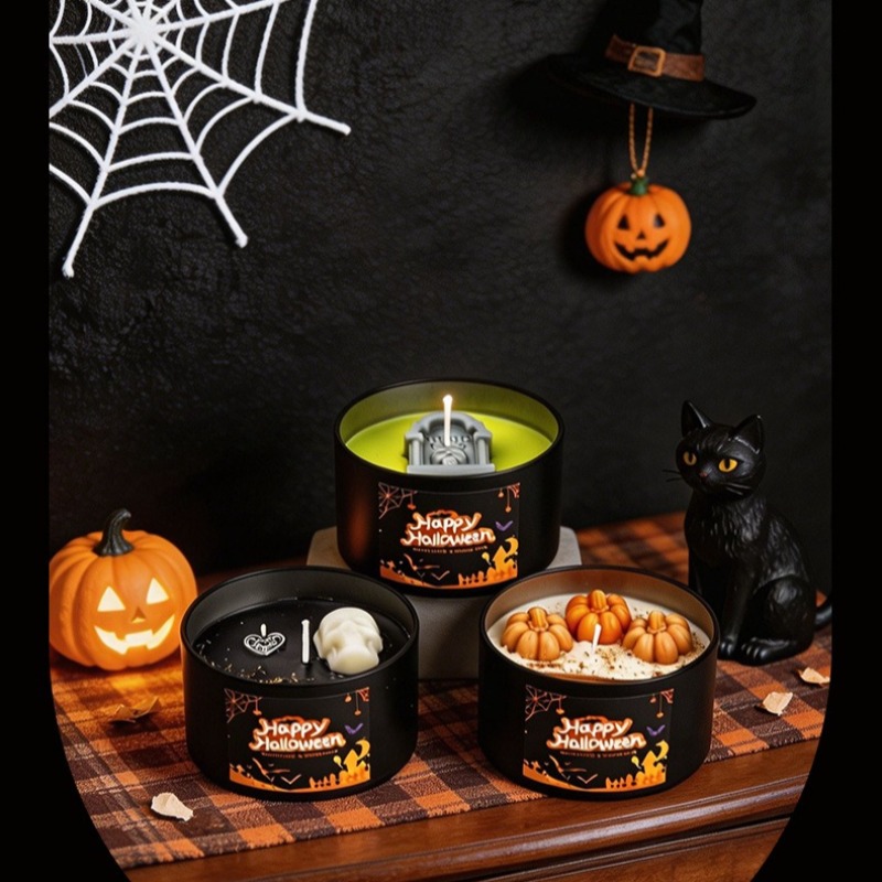 Herbstliche Halloween-Dekorati – Black Tin Candle Bewertung und Preis